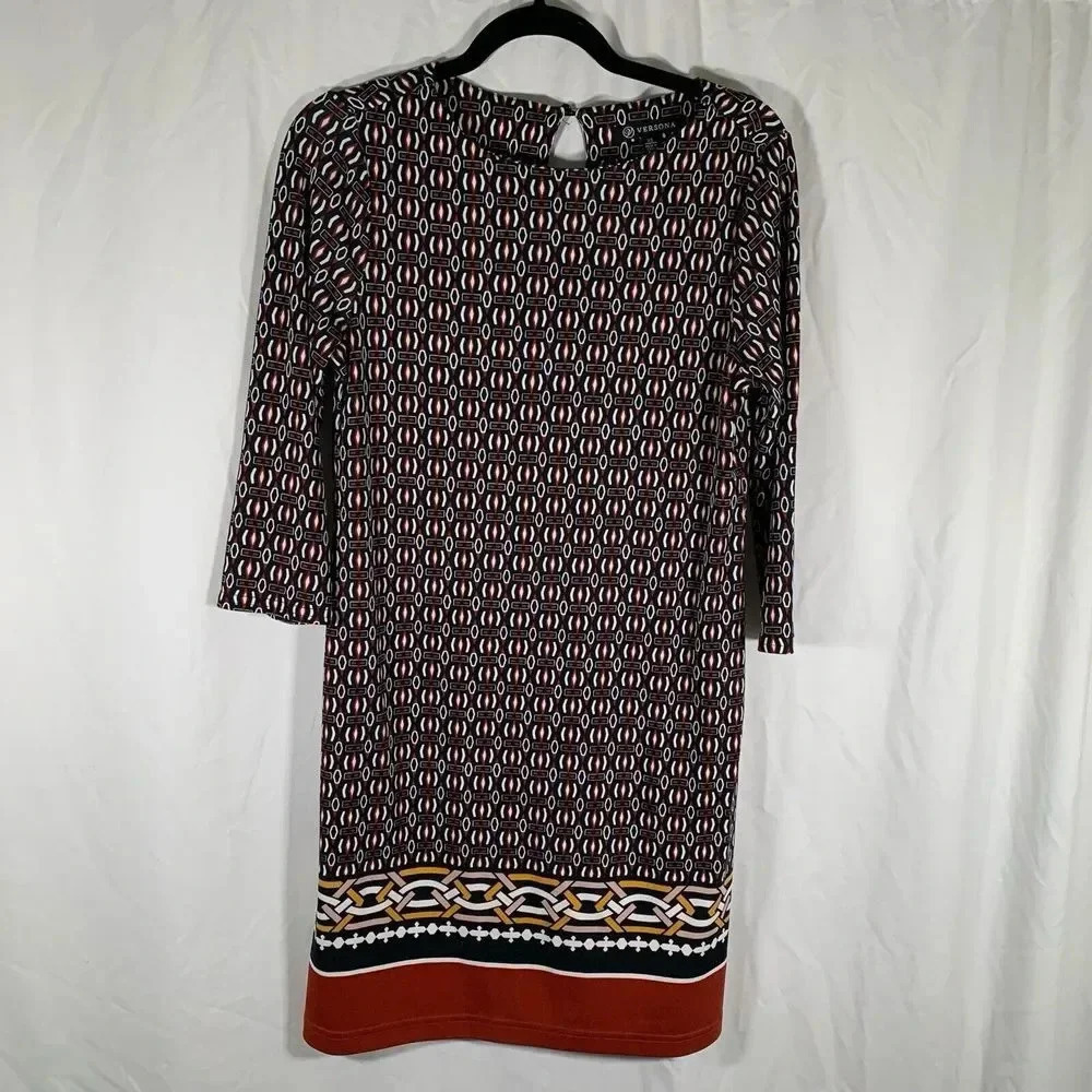 Versona Mini Dress Women's XS Printed 3/4 Sleeve Shift Single Button Back
